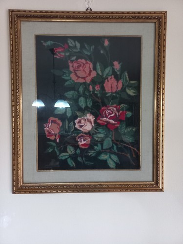Quadro vintage ricamato mano - vintage,